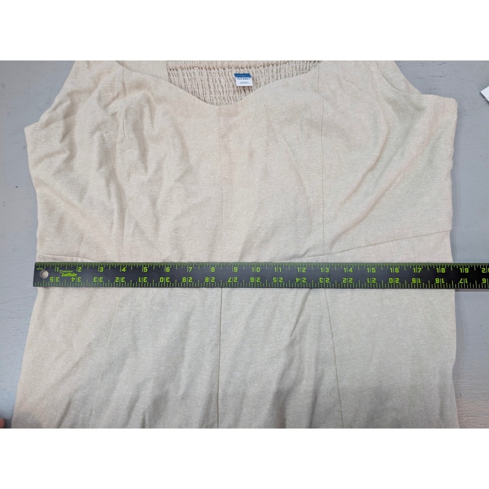 Old Navy Notch Neck Flax Linen Midi Dress Smocked Tan Flare Pleated Sz 2XL NWT - Picture 7 of 12